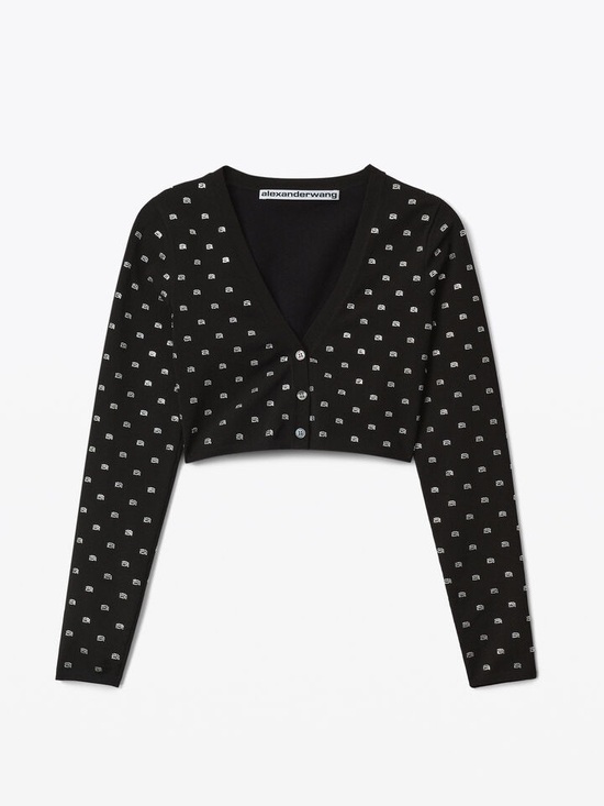 Alexander Wang Tops - Alexander Wang Black V-NECK CROPPED CARDIGAN IN CRYSTAL